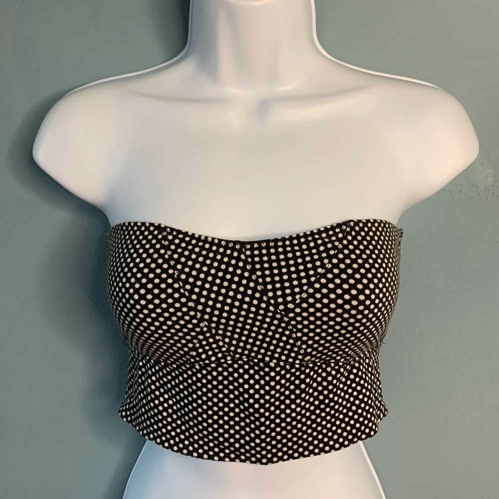 Free People Black Polkadot Strapless Bandeau M